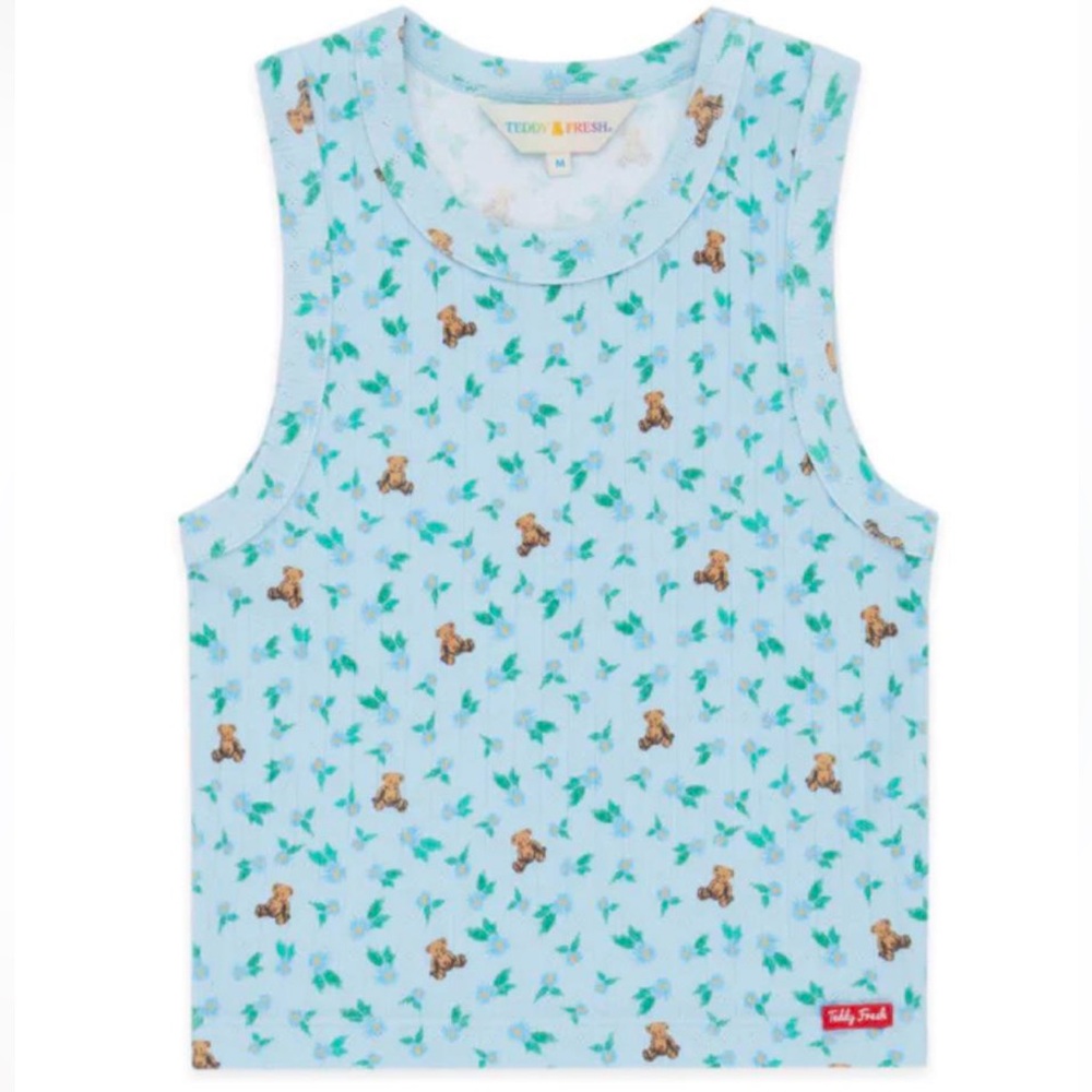 Teddy Fresh Women’s Floral Pointelle Tank Blue